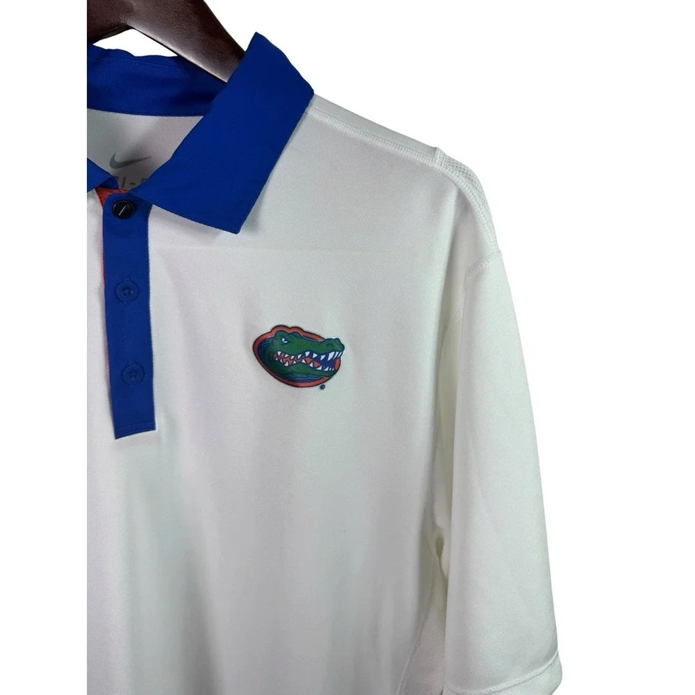 Florida Gators Shirt Polo Mens Large White NCAA Football Nike Dri Fit